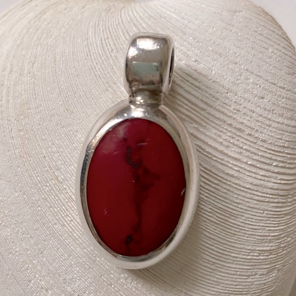 Sterling Jewelry - Red Coral Pendant Sterling Silver